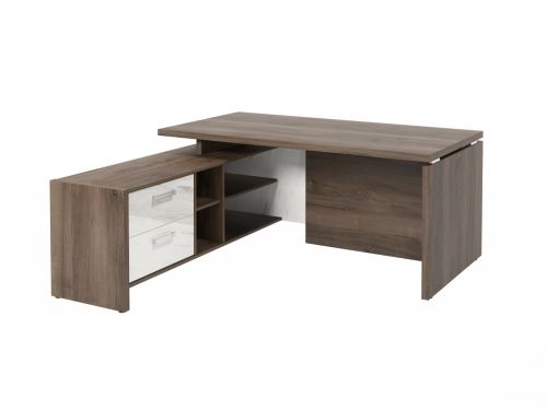 Стол руководителя с опорной тумбой Festus FI-117L.GG 1800x1700x750 (Орех Пацифик Табак/Мрамор Леванто белый)