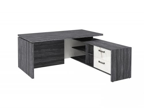 Стол руководителя с опорной тумбой Festus FB-117R.GG 1800x1700x750 (Древесина Графит/Мрамор Леванто белый)