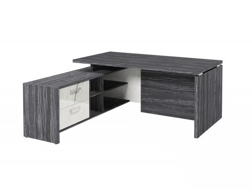 Стол руководителя с опорной тумбой Festus FI-117L.GG 1800x1700x750 (Древесина Графит/Мрамор Леванто белый)