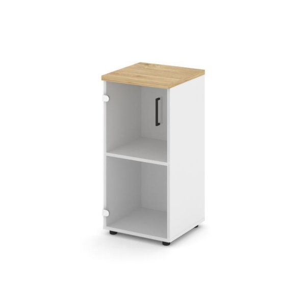 Шкаф низкий узкий SN.STU-302(L) (400х400х833) (Белый/Тиквуд Светлый/Прозрачный)