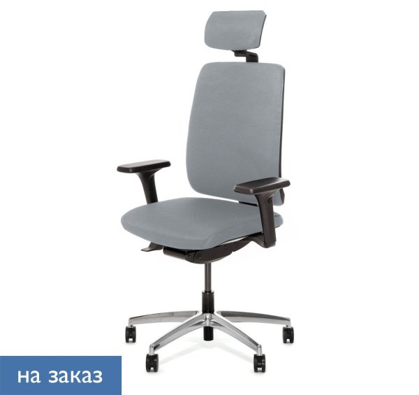 DION Кресло синх. с подголовником черный пластик опоры алюм.