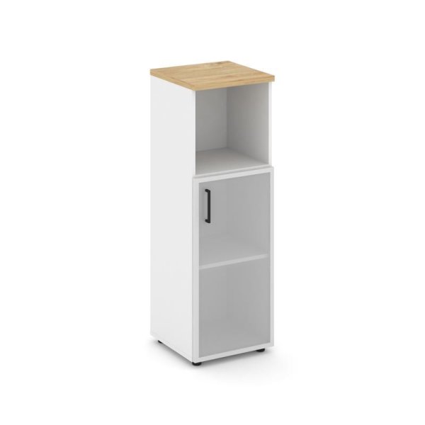 Шкаф средний узкий SN.STU-203(R) (400х400х1203) (Белый/Тиквуд Светлый/Сатин)
