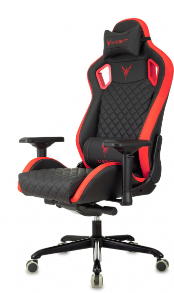 Кресло игровое Knight Titan черный/красный ромбик эко.кожа с подголов. крестов. металл